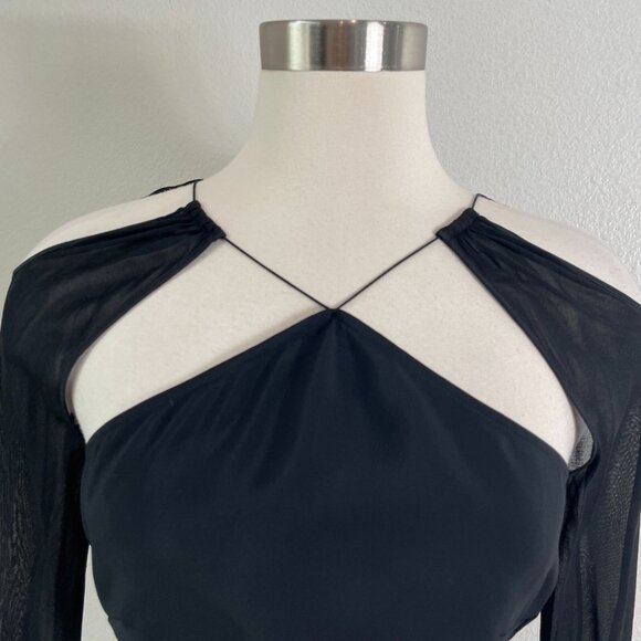 Nensi Dojaka Womens Large Black Sheer Long Sleeve Cutout Top Blouse - Picture 3 of 12